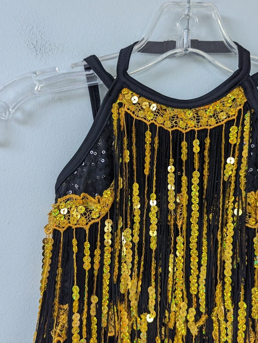 Weissman Girls SC Boom Boom Black & Gold Sequin Fringe Biketard Dance Costume